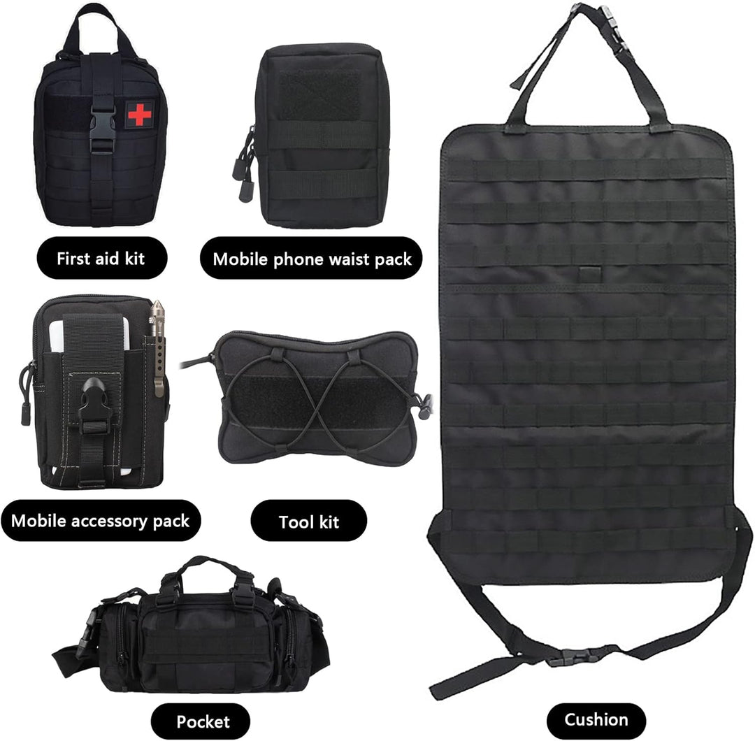 Taktisch Autositz Organizer, Rückenlehnenschutz mit 5 Abnehmbare Tasche, Taktisch Auto-sitz Rückenle