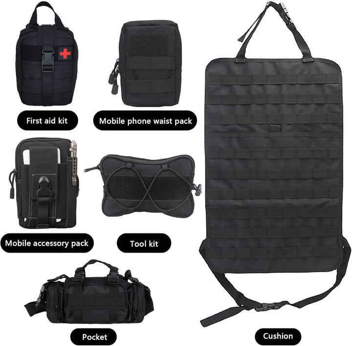 Taktisch Autositz Organizer, Rückenlehnenschutz mit 5 Abnehmbare Tasche, Taktisch Auto-sitz Rückenle
