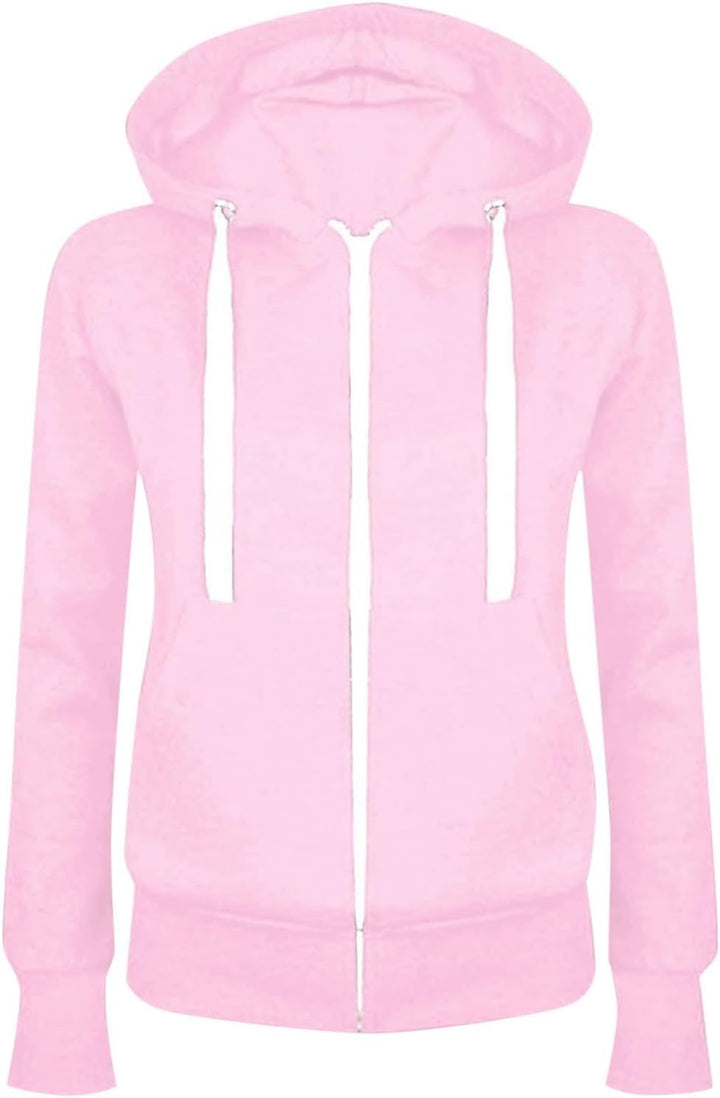 Sweatjacke Damen Zipper Hoodie mit Kapuze Langarm Slim Fit Kapuzenjacke Mit Reissverschluss Einfarbi