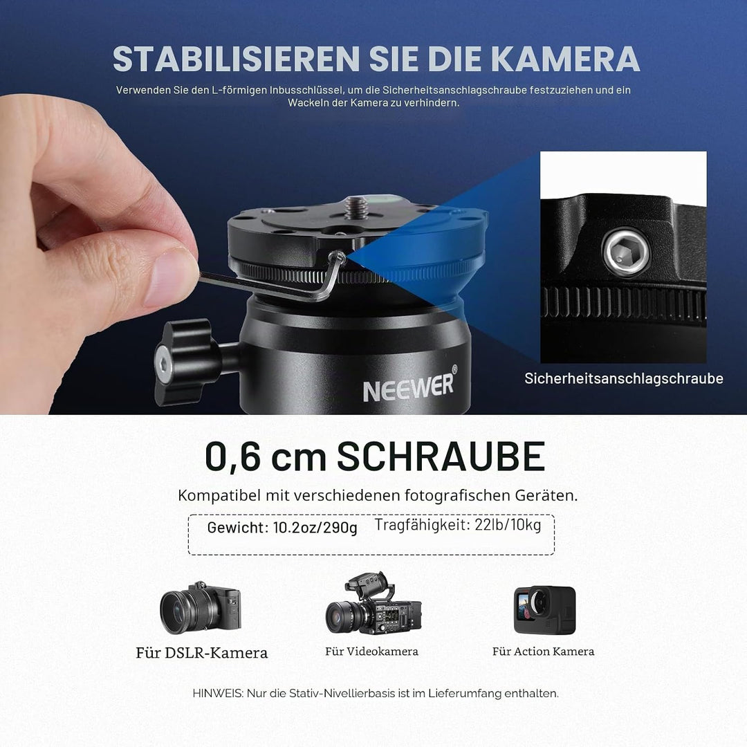 NEEWER Stativ Nivelliersockel (⌀60mm) Kamera Nivelliergerät, verstellbare Aluminium Stativkopfplatte