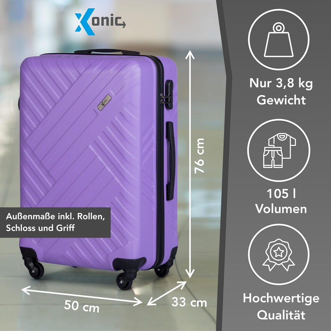Xonic Design Reisekoffer - ABS Hartschalen Koffer mit 360° Leichtlauf-Rollen - hochwertiger Trolley