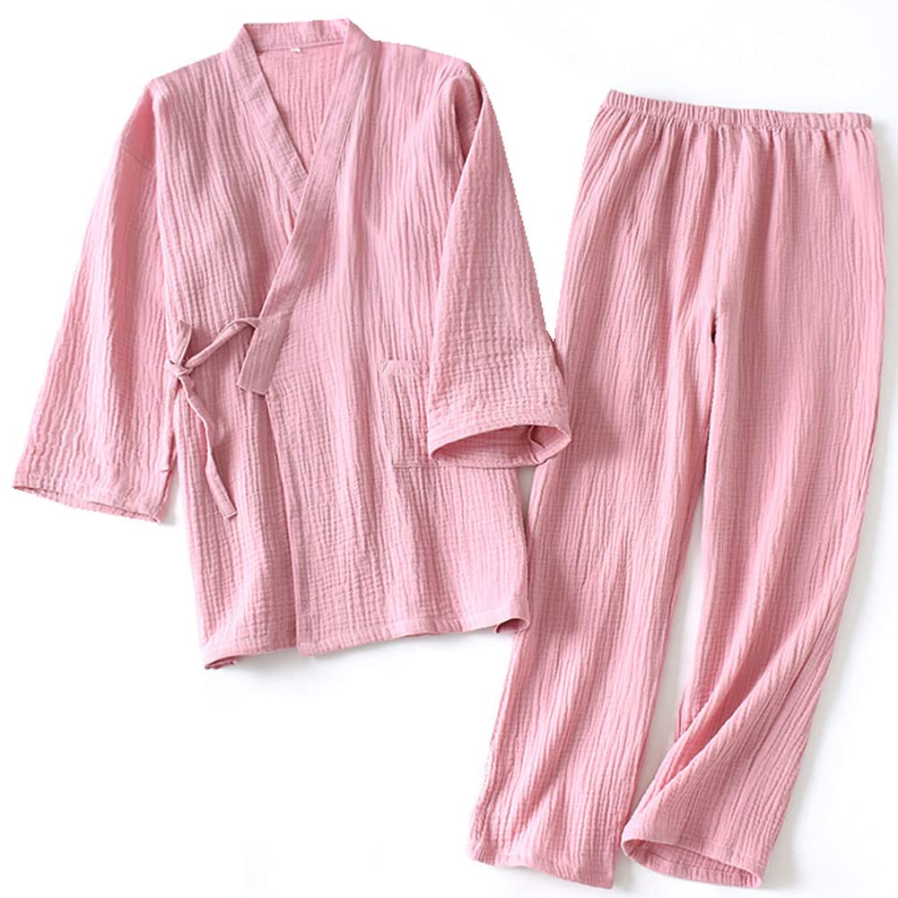 OWLONLINE Weicher Reiner Pyjama aus Baumwollkrepp für Damen, japanischer Kimono-Pyjama, Grösse XL-C1