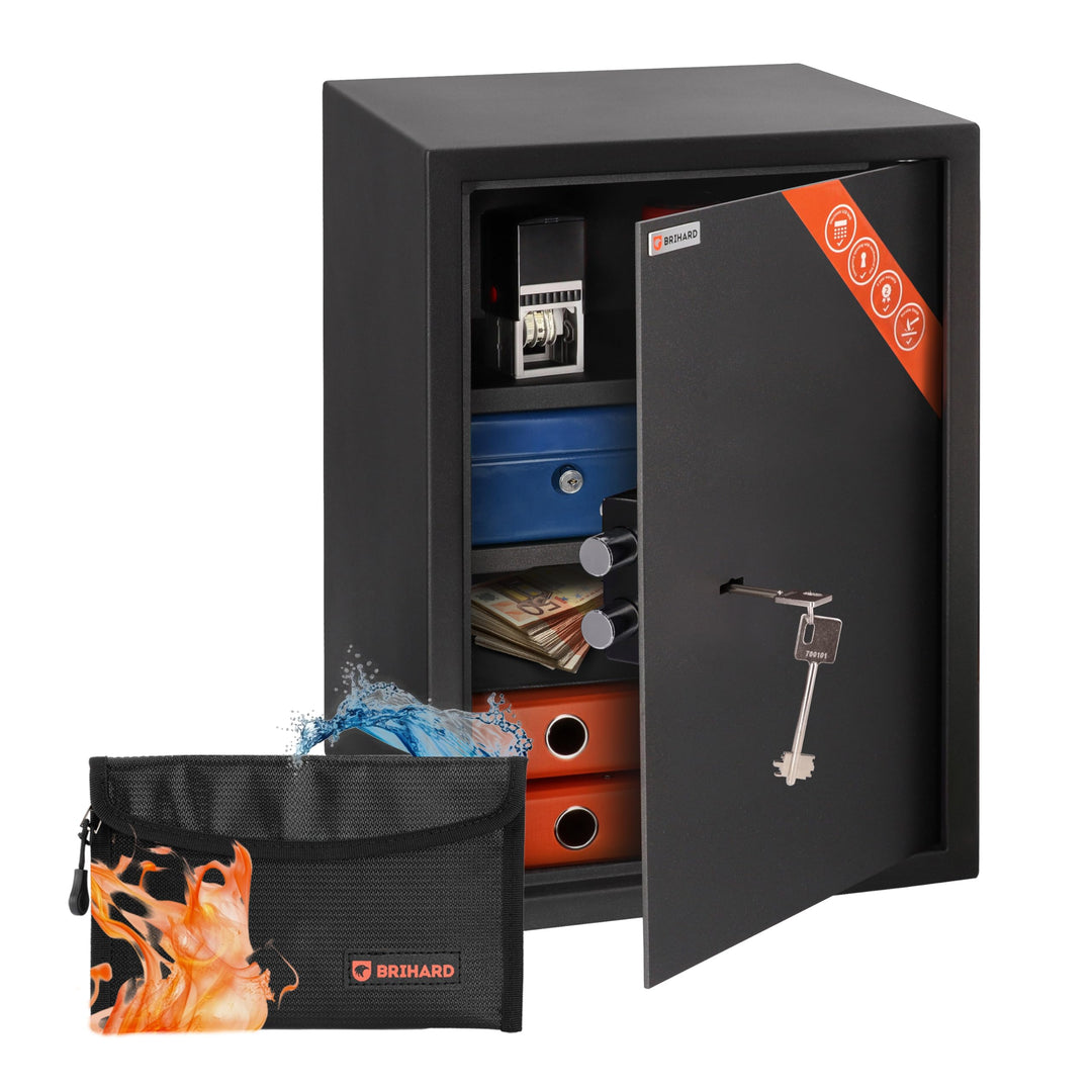 Brihard Business XL Tresor Safe mit Schlüssel-Schloss, 50x35x36cm (HxWxD), Titan Grau Business XL (5