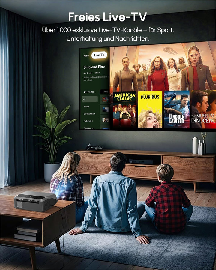 4K Smart Beamer Tageslicht mit Zertifizierten Apps, 2300 ANSI LED Projektor, DB-Audio, Autofokus, Wi