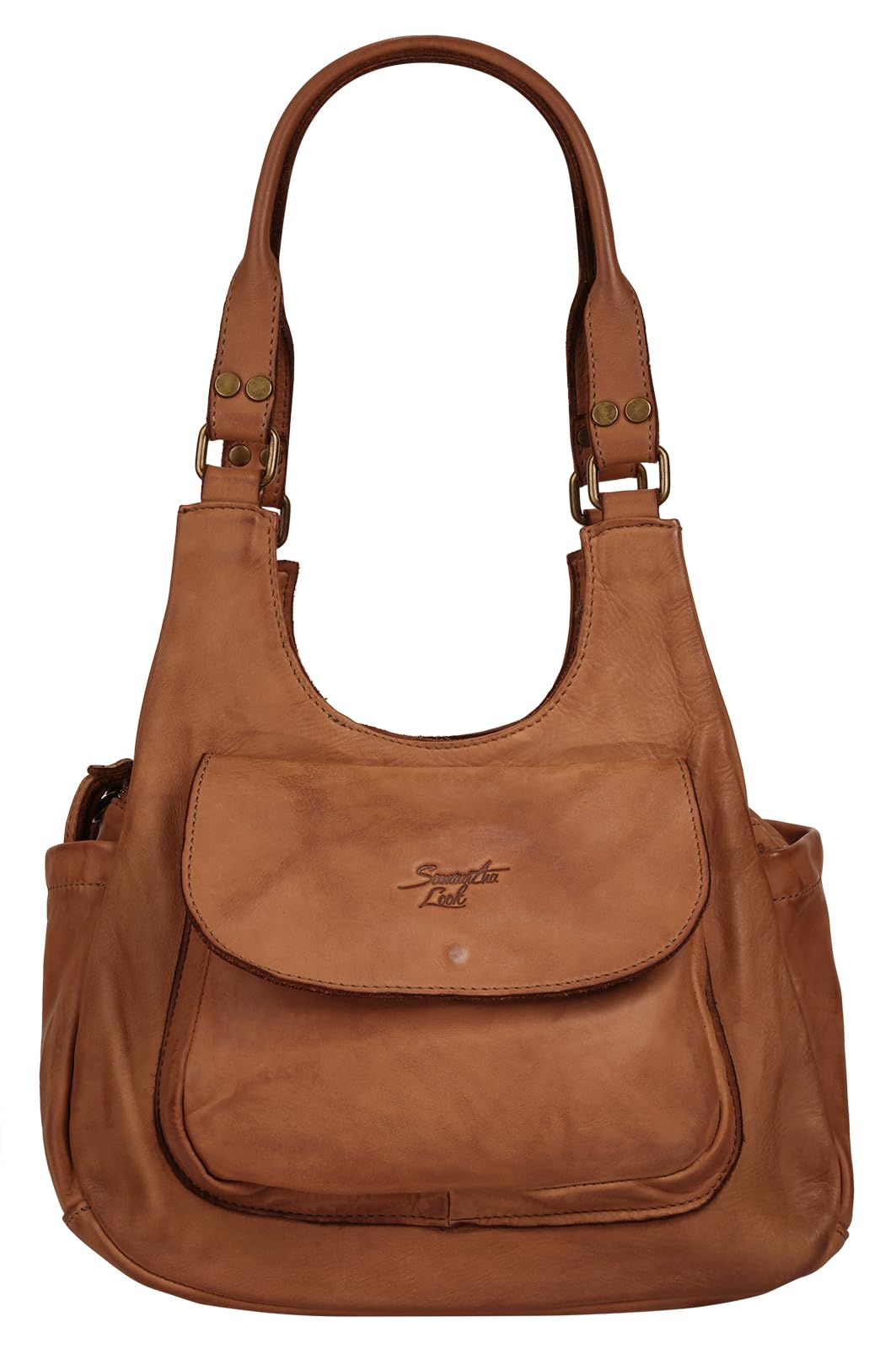 Samantha Look Umhängetasche echt Leder Damen | | 021685 Cognac, Cognac