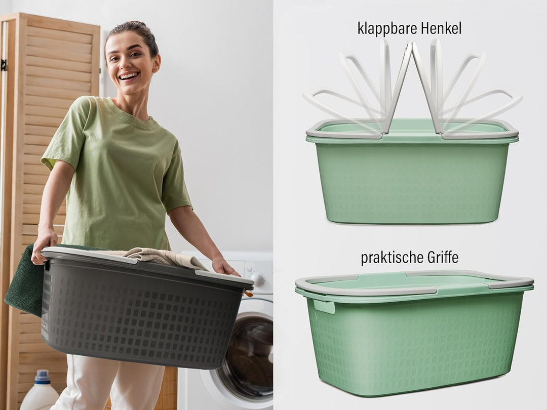 Hausfelder Wäschewanne 35L mit Henkel - Wäschekorb Plastik 4er Set 58x37x25cm - stabil gross wetterf