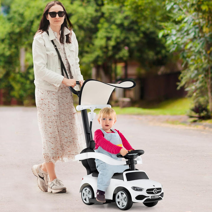 GOPLUS 3 in 1 Schiebeauto, Rutschauto Mercedes-Benz mit verstellbarem Verdeck und Stauraum unter dem