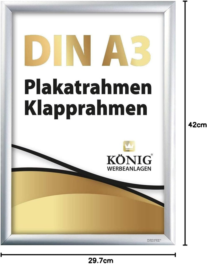Plakatrahmen DIN A3 | 25mm Alu Profil, eckig | Silber | inkl. entspiegelter Schutzscheibe | Bilderra