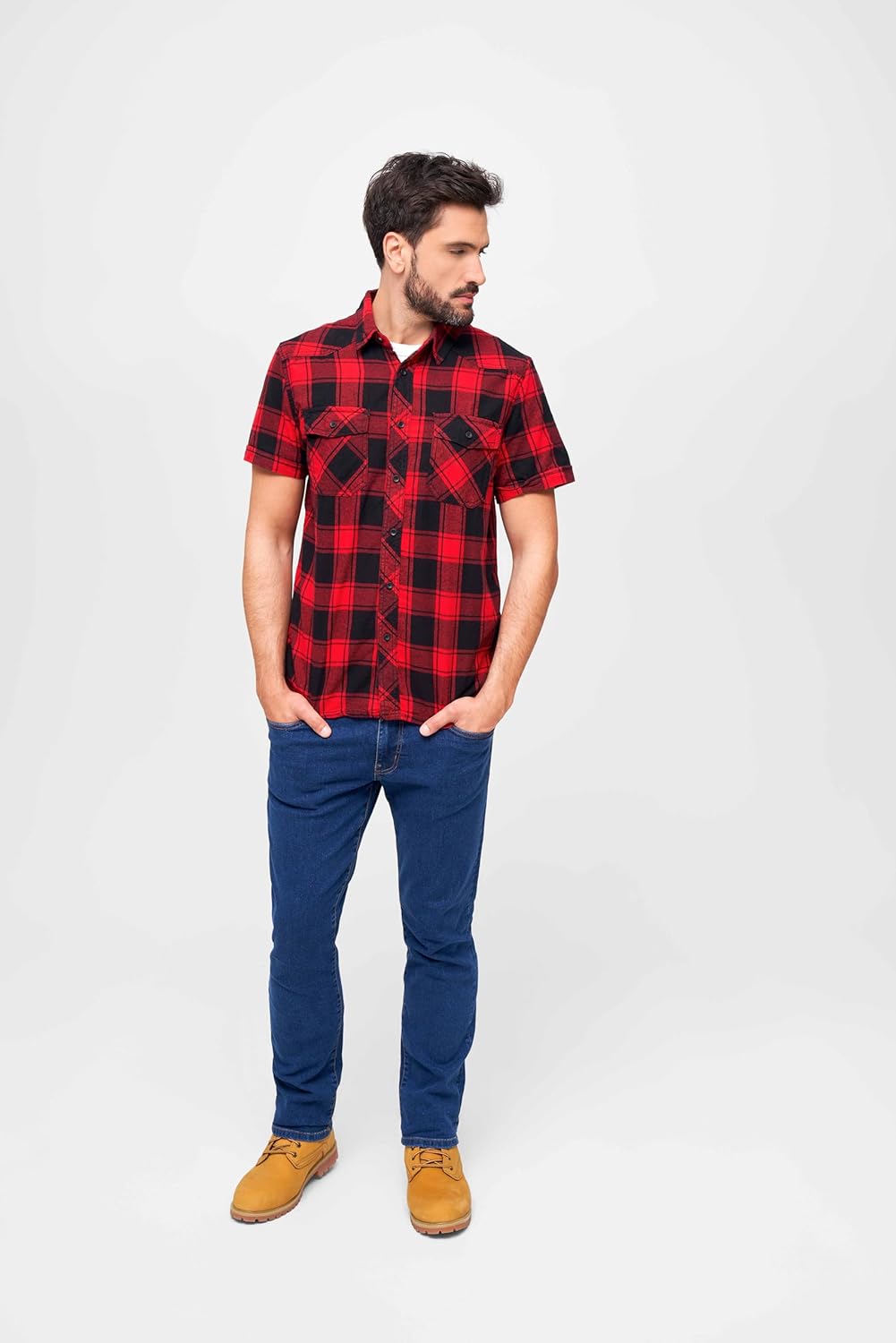 Brandit Check Shirt Short Sleeve, Verschiedene Farbvarianten, Grössen S bis 7XL, Rot-schwarz
