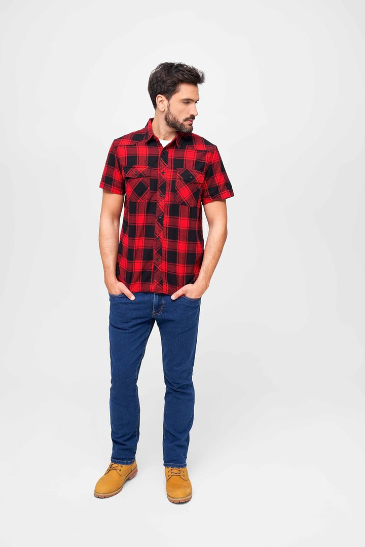 Brandit Check Shirt Short Sleeve, Verschiedene Farbvarianten, Grössen S bis 7XL, Rot-schwarz