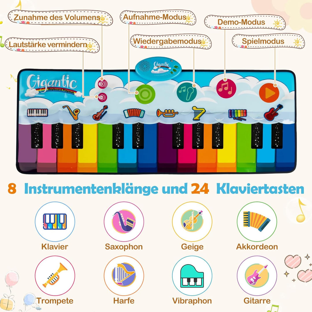 COSTWAY Musikmatte Kinder, Klaviermatte mit 8 Musikinstrumente, Keyboard Tanzmatte mit Aufnahme & Wi