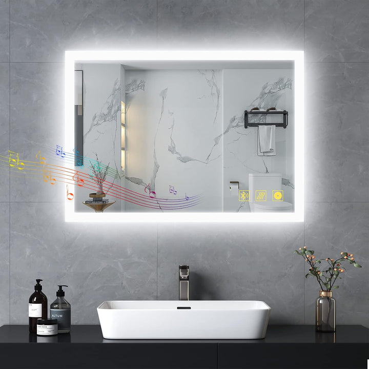 AI-LIGHTING Badspiegel mit Beleuchtung 50 × 70 cm Badezimmerspiegel mit Licht und Bluetooth Lautspre