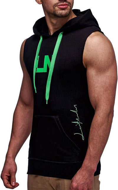 Leif Nelson Gym Herren Fitness T-Shirt Weste Trainingsshirt LN06260, Schwarz-gruen