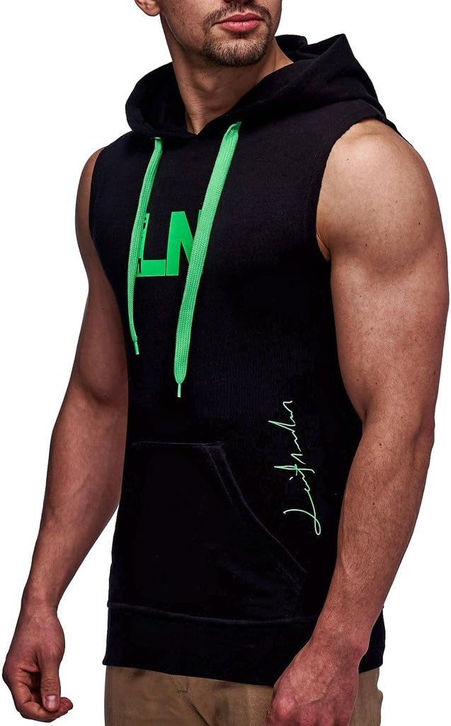 Leif Nelson Gym Herren Fitness T-Shirt Weste Trainingsshirt LN06260 XL Schwarz-gruen, XL Schwarz-gru