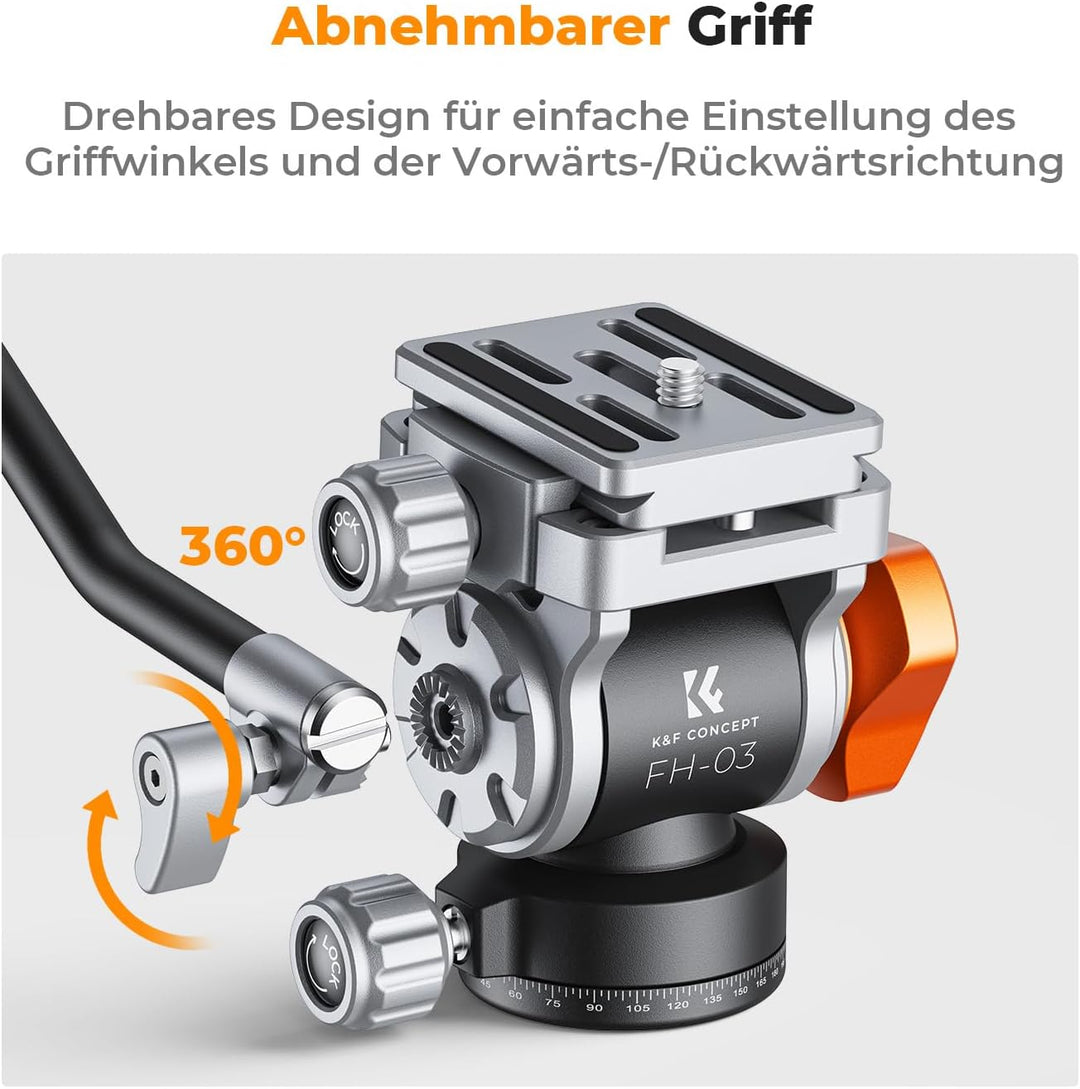 Stativkopf, K&F Concept FH-03 Fluidkopf,Stativkopf für Stativ,Videokopf mit Arca-Swiss Schnellwechse