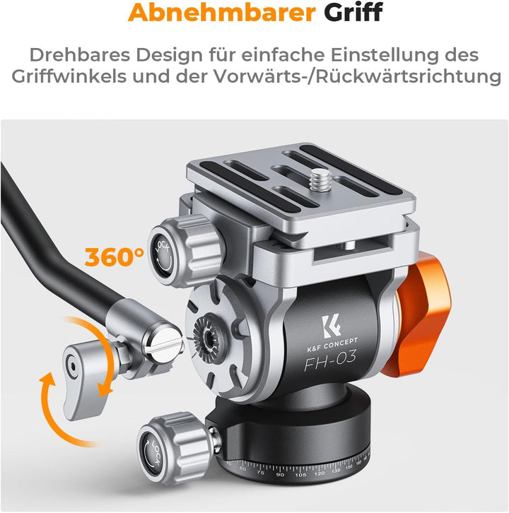 Stativkopf, K&F Concept FH-03 Fluidkopf,Stativkopf für Stativ,Videokopf mit Arca-Swiss Schnellwechse
