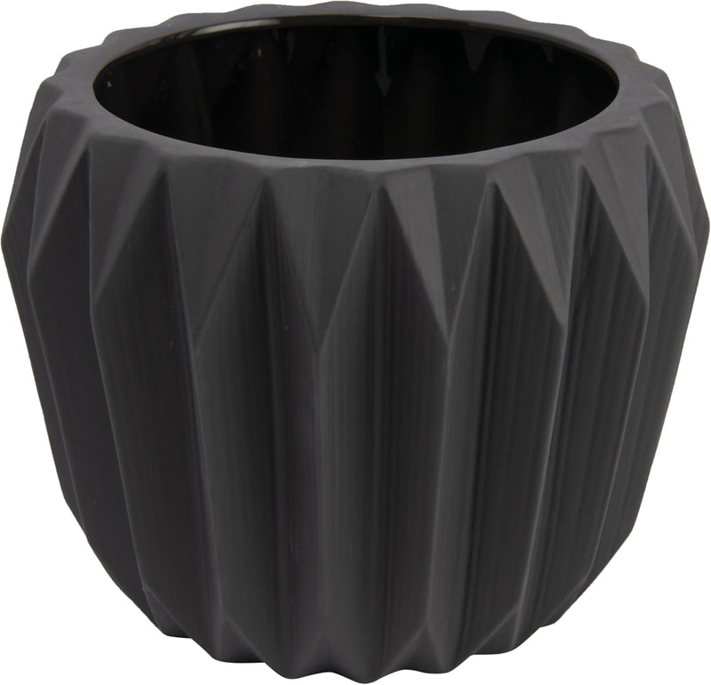 Bloomingville Moderner Übertopf aus Steingut, geriffelt, mattgrau, 20,3 x 15,2 cm Grau Dunkel, Grau
