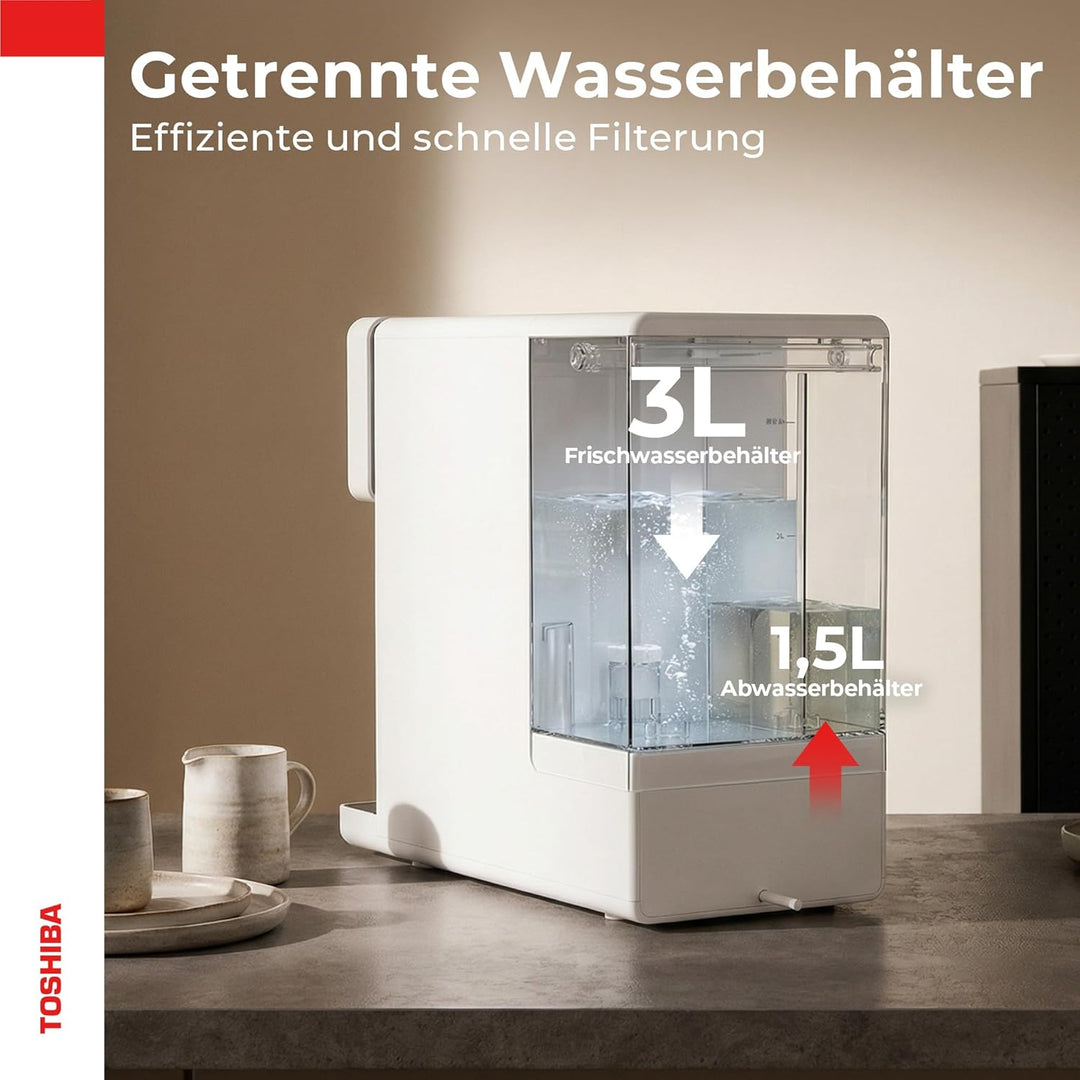 Toshiba Osmoseanlage, Wasserfilter Trinkwasser, Auftisch, Keine Installation, Heisswasserspender, Um