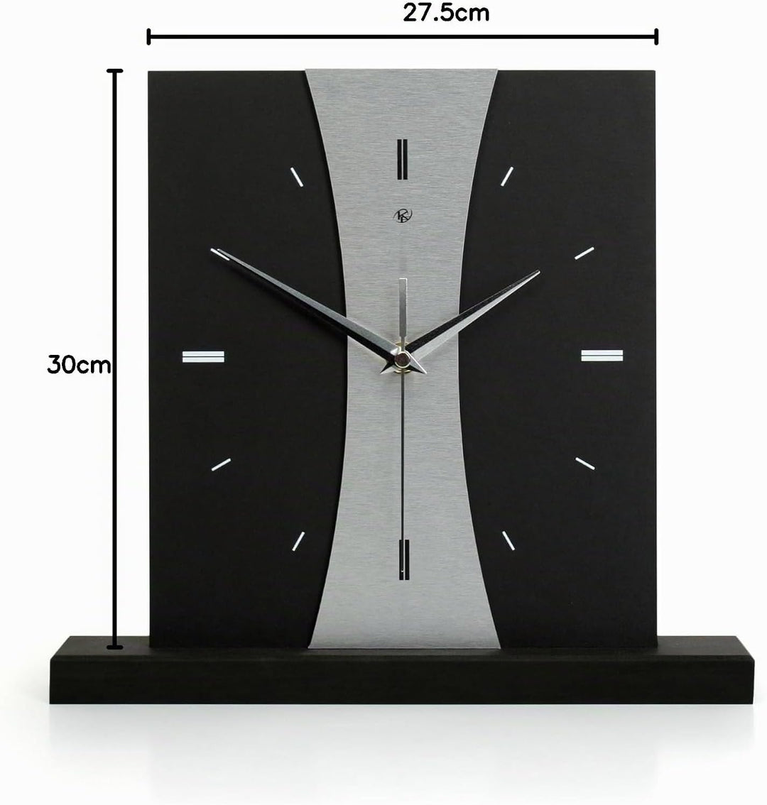 Kreative Feder Designer-Standuhr „Stripe“ aus Holz – Schwarze Tischuhr in modernem Metallic-Look ohn