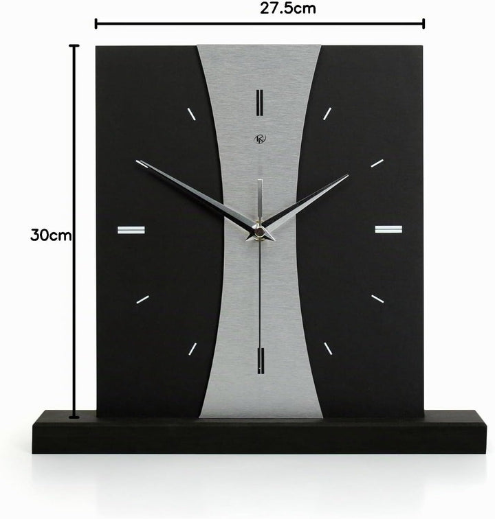 Kreative Feder Designer-Standuhr „Stripe“ aus Holz – Schwarze Tischuhr in modernem Metallic-Look ohn
