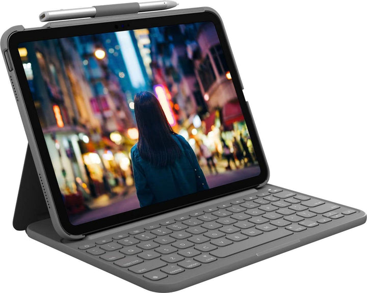 Logitech iPad (10. Generation) Tastatur-Case | Slim Folio mit integrierter kabelloser Tastatur (Graf
