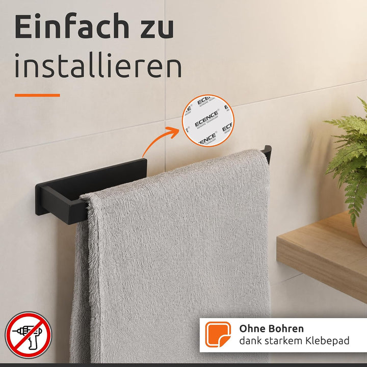ECENCE Handtuchhalter ohne Bohren selbstklebend Schwarz 38cm - Moderne Handtuchstange aus Edelstahl