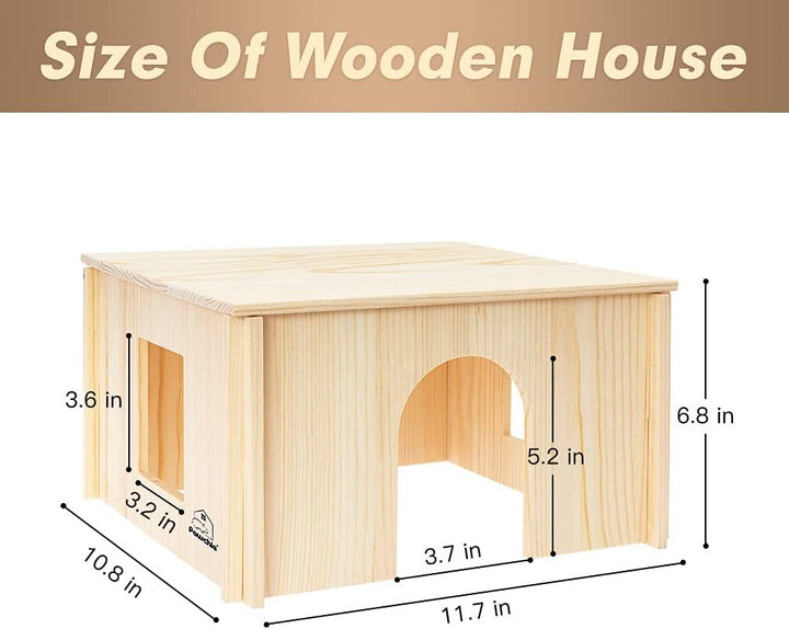 PAWCHIE Hölzerne Hütte mit Fenstern – abnehmbares und grosses Holzhaus, geeignet für Meerschweinchen