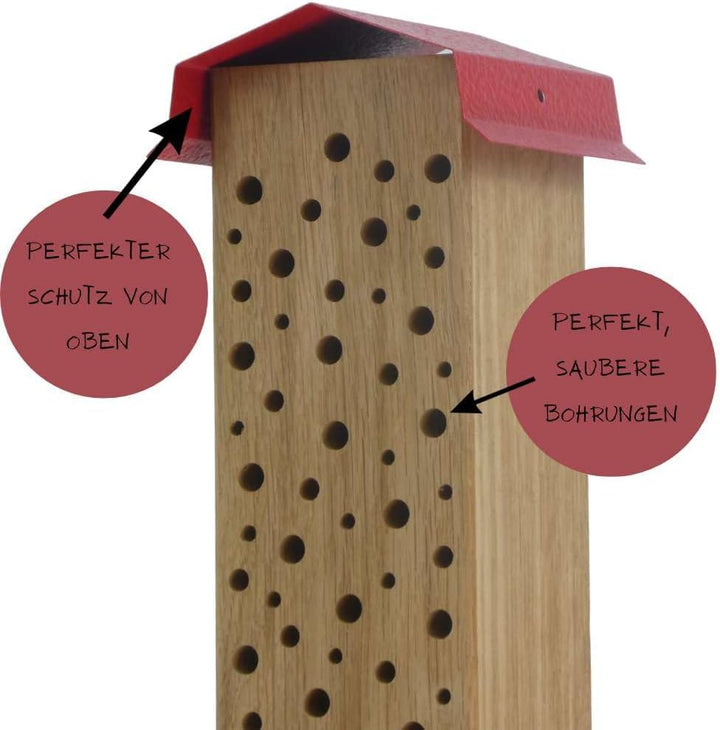 Bienenhotel Stamm Insektenhotel Wildbienen Eiche Massivholz Hartholz Wildbienenhotel Nisthilfe Biene