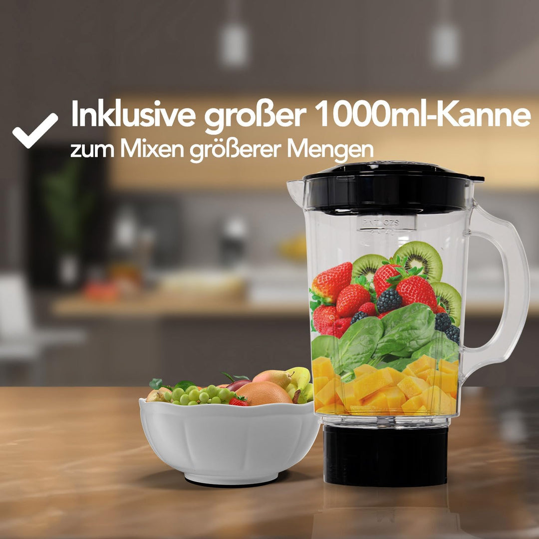 Brixy Blender - Smoothie Maker - 3-in-1-4 Becher - 1000ML Kanne - Mini Blender - Schwarz