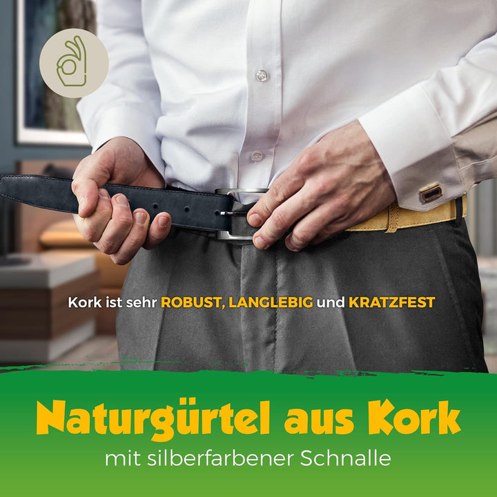 Kork-Gürtel | Wendegürtel aus Kork | Zweifarbig in BEIGE und BLAU | Moderner Naturgürtel mit silbern