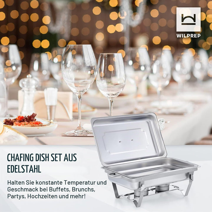 Wilprep Chafing Dish Speisewärmer 9L 6pcs Edelstahl Warmhaltebehälter Wärmebehälter Edelstahl Buffet