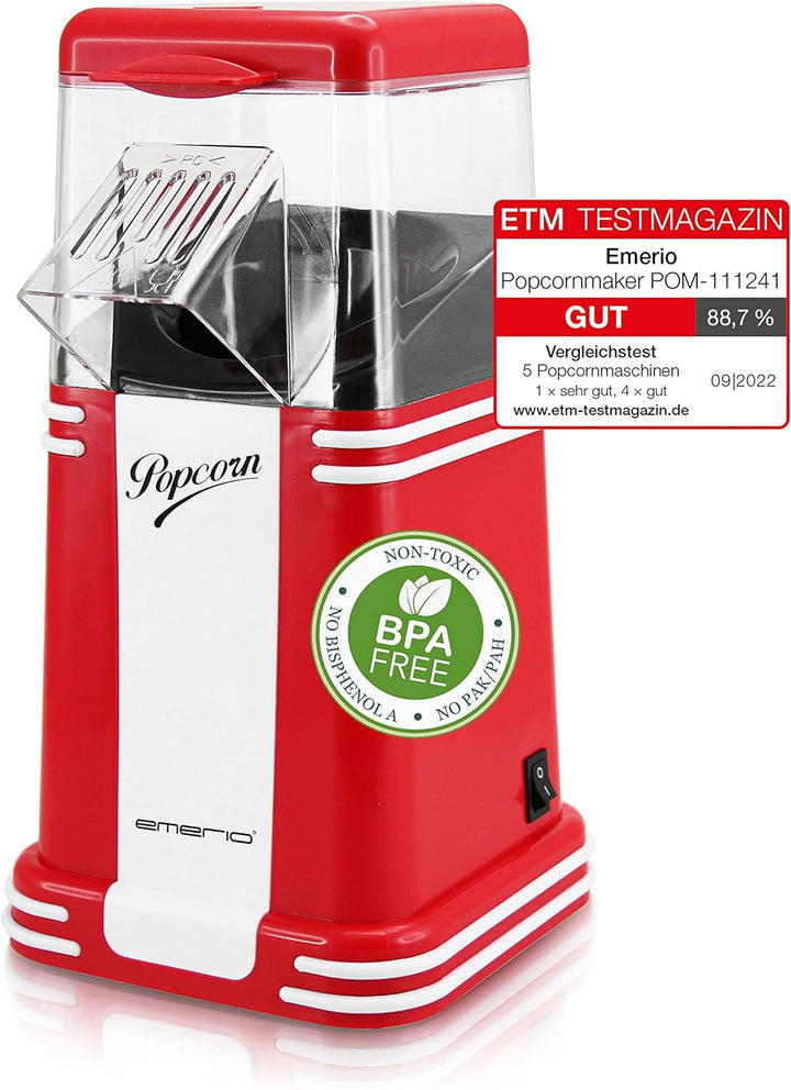 Emerio Popcornmaschine, Popcorn Maker, leckeres Popcorn für Zuhause, schnell und einfach selbst gema