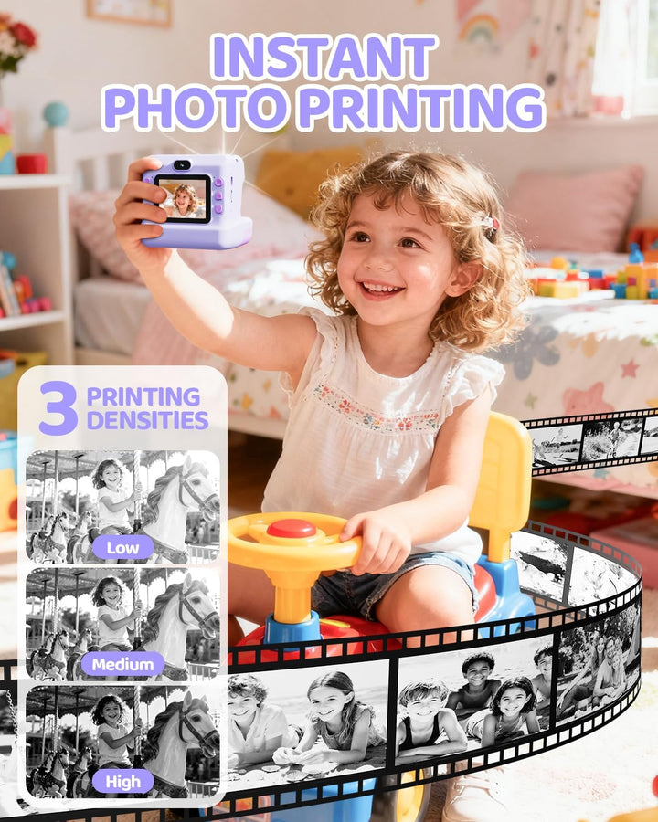 Kinderkamera Sofortbildkamera, 1080P HD Sofortbildkamera Kinder mit 32 GB Karte und 3 Papierrollen,