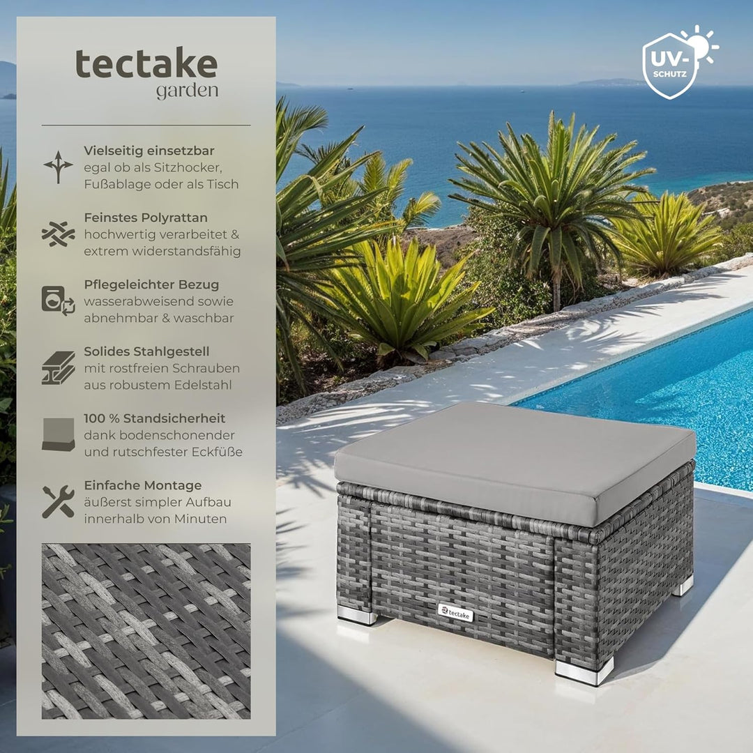 tectake 800768 Poly Rattan Sitzhocker mit Kissen, Lounge Hocker für Garten Balkon Terrasse, witterun