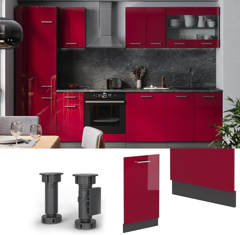 Vicco Frontblende R-Line, Rot Hochglanz, 45 cm | ohne Arbeitsplatte, zur freien Kombination innerhal