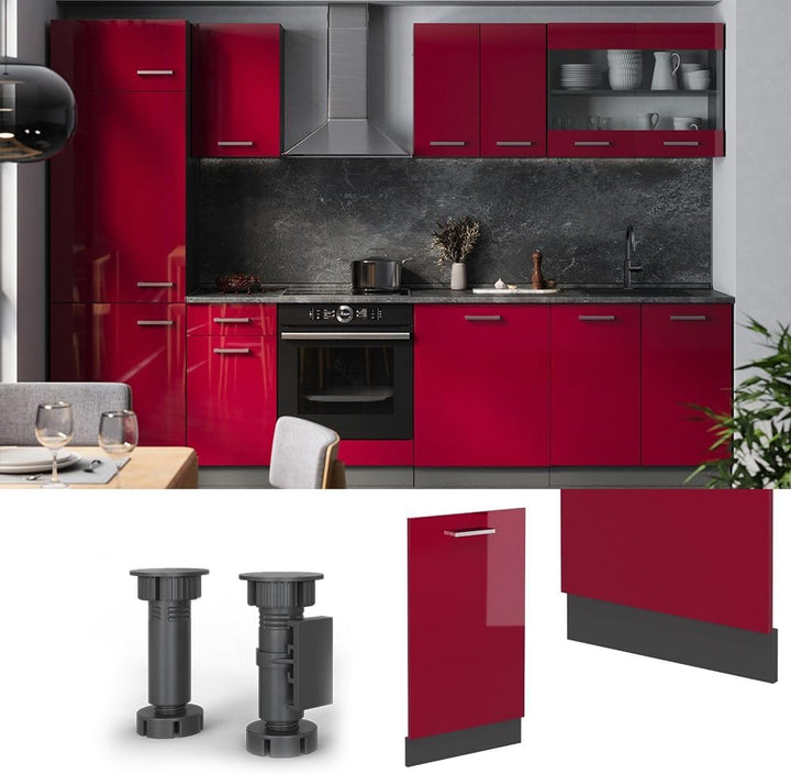 Vicco Frontblende R-Line, Rot Hochglanz, 45 cm | ohne Arbeitsplatte, zur freien Kombination innerhal