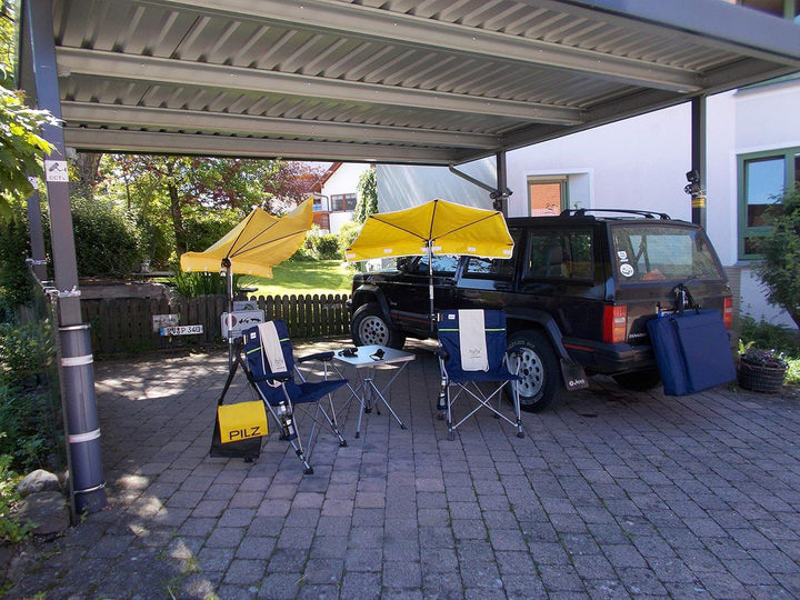 Mit 2 Stück Fächerschirm GELB - Camping Reise -Set Holly' S JUBILÄUMSET - 2 FALTSTÜHLE + 1 KLAPPTISC