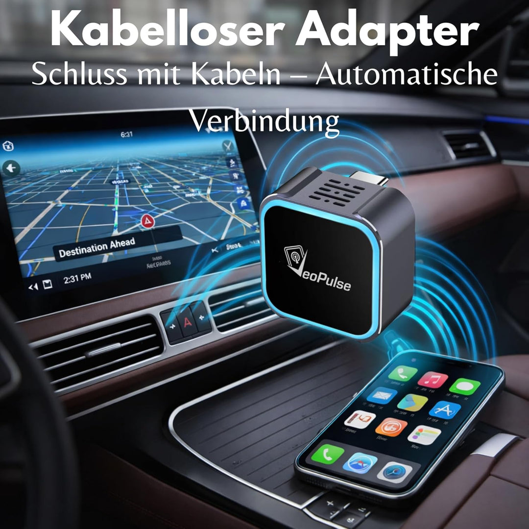 C-Pro USB-A Kabelloser CarPlay & Android Auto Adapter – Dual-Speicher (Ideal für Paare) – Zink-Gehäu