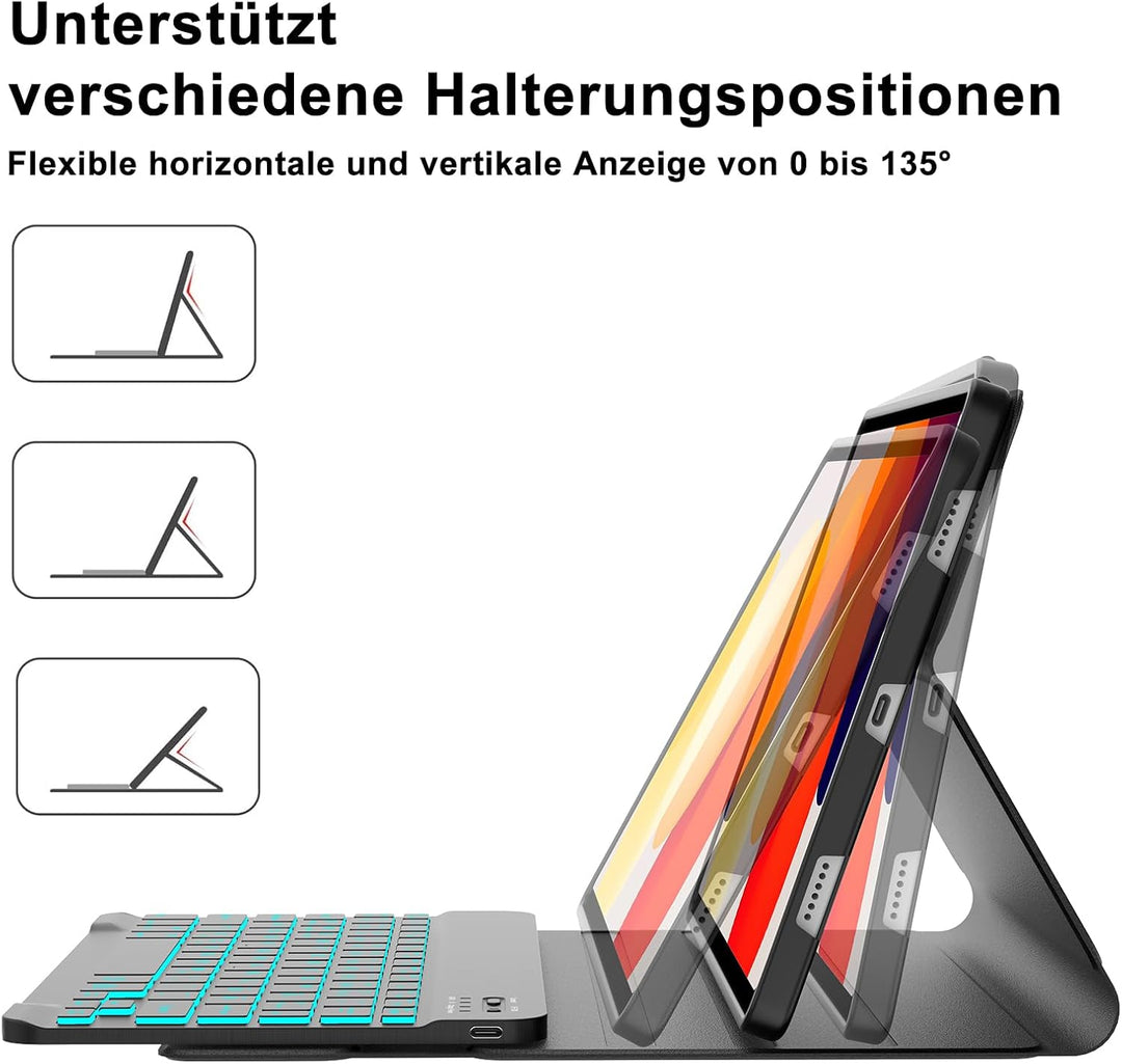 IVEOPPE Tastatur Hülle für Xiaomi Redmi Pad SE 11'', Deutsches QWERTZ-Layout, 7-Farbige Beleuchtung