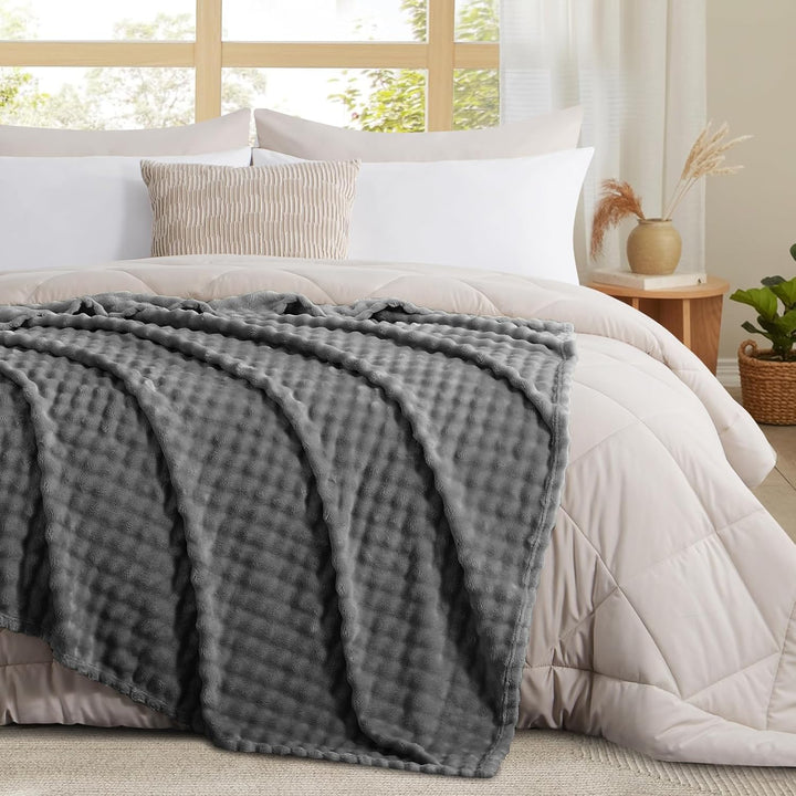 RUIKASI Kuscheldecke Flauschig Grau Bubble Decke - 220x240cm XXL Sofadecke & Couchdecke aus Plüsch,