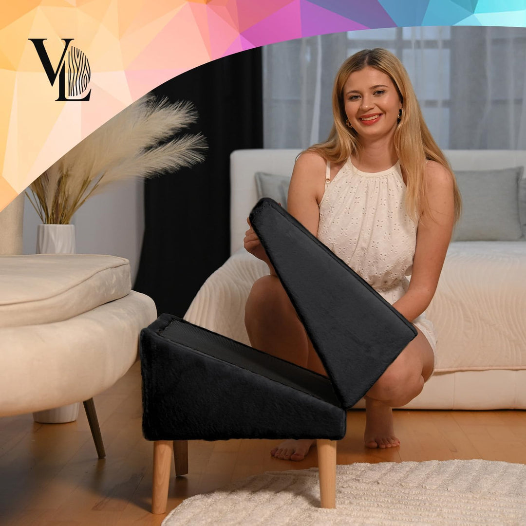 VELORA H&amp;L Hunderampe Schwarz - 2in1 Hundetreppe und Sitzhocker, Klappbare Einstiegshilfe für Sofa u