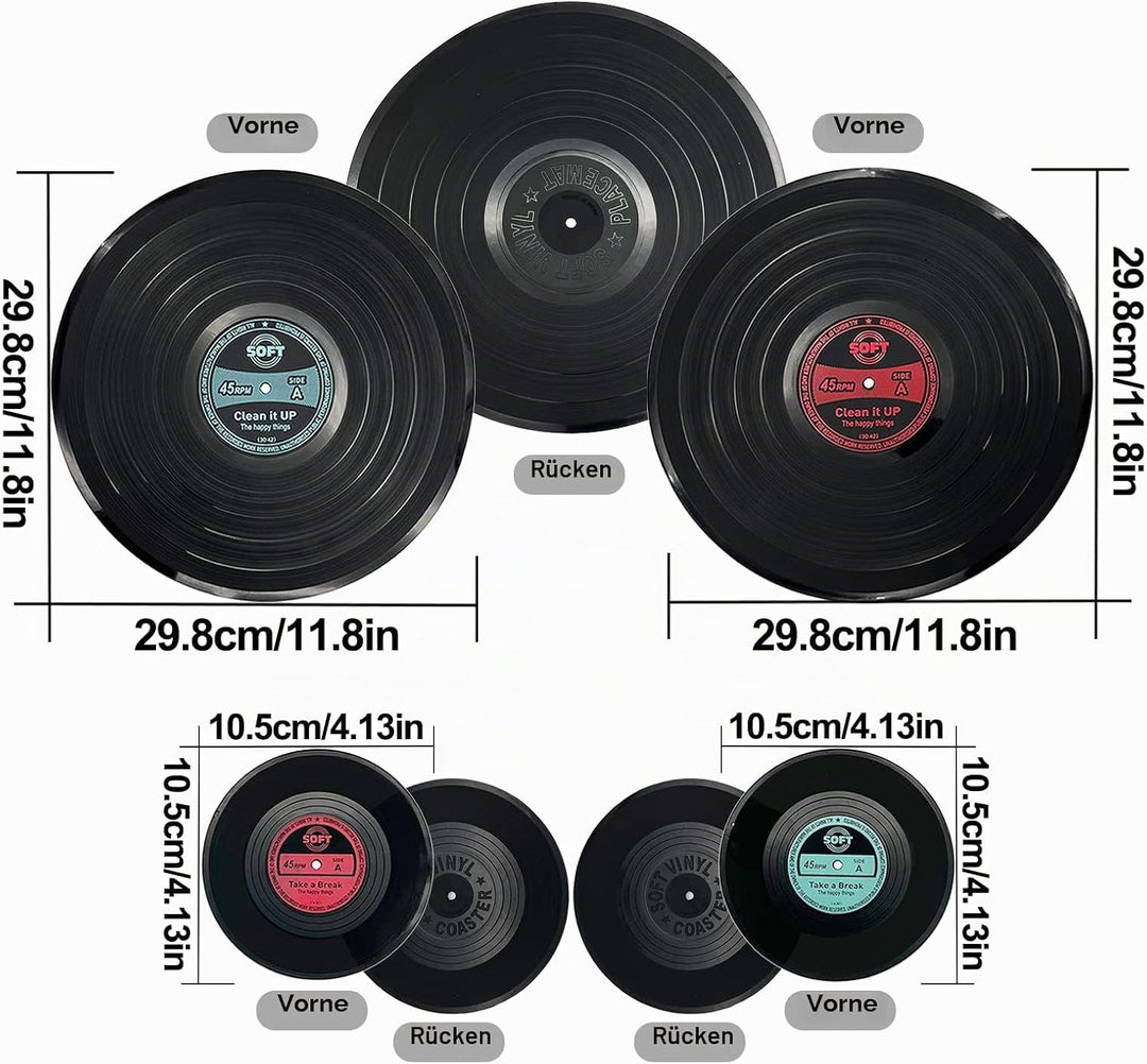 MEDOYOH 4er-Set Vinyl Schallplatte Tischsets und Untersetzer, Runde Vinyl Tischsets Tischmatten Unte