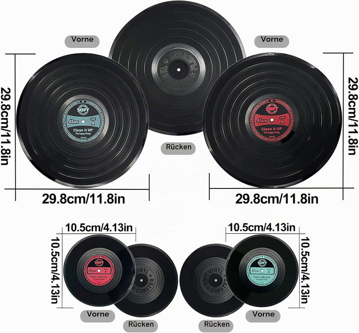 MEDOYOH 4er-Set Vinyl Schallplatte Tischsets und Untersetzer, Runde Vinyl Tischsets Tischmatten Unte