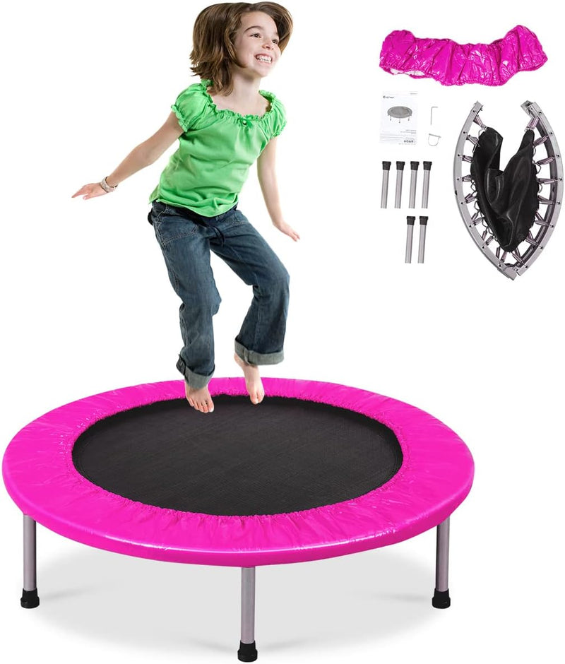 DREAMADE Trampolin aus Stahlrohr, Faltbares Kindertrampolin mit Tragfähigkeit von 150 kg, Fitnesstra