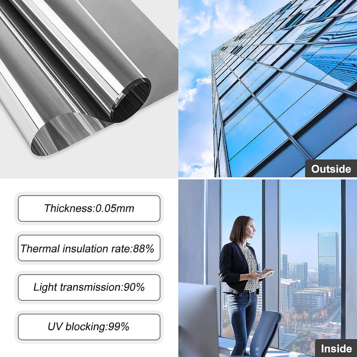 Spiegelfolie Selbstklebend Sonnenschutzfolie Fenster innen UV-Schutz Reflektierende Fensterfolie Sil