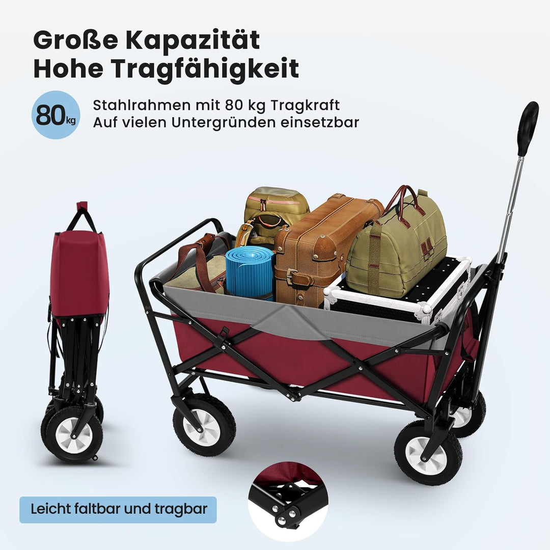 EUGAD Bollerwagen faltbar klappbar Transportkarre Handwagen mit 4 Rollen für Camping Einkaufen belas