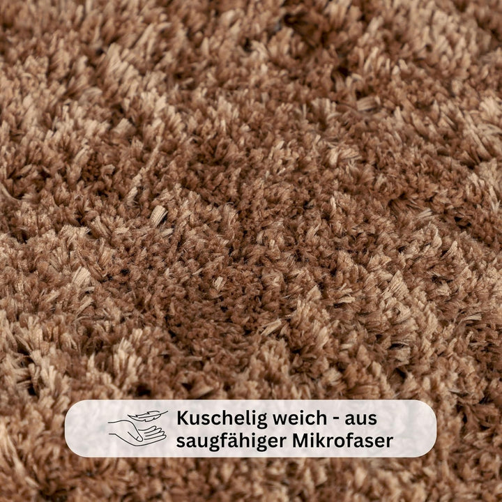 WohnDirect Badezimmerteppich gross Braun - Badematte rutschfest 60 x 100 cm - Badteppich Set, waschb