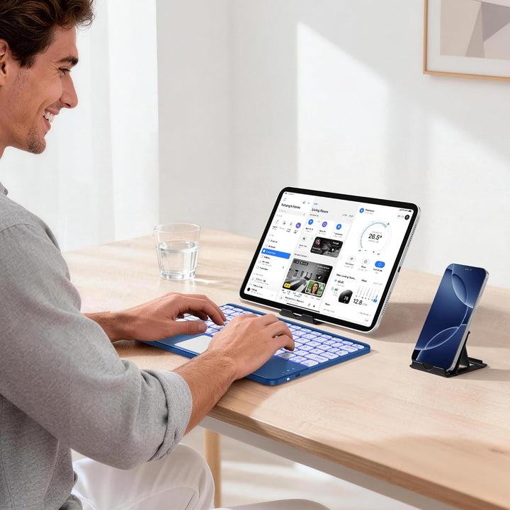 Vobafe Bluetooth Tastatur mit Touchpad, Kabellose 7-farbiges Backlight QWERTZ Tablet Keyboard, Trale