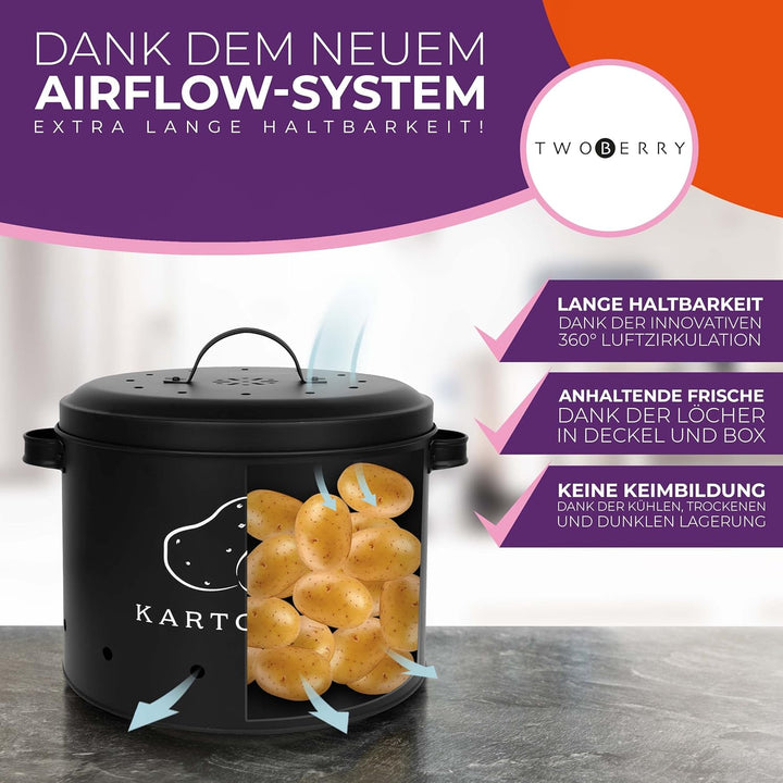 TWOBERRY Kartoffel Aufbewahrungsbox [3er Set] inkl. Sparschäler- längere Haltbarkeit durch 360° Luft