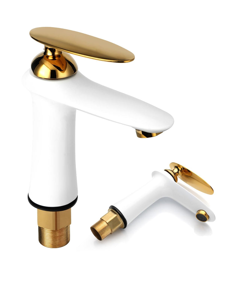 Waschtischarmatur Weiss Gold Messing Einhandmischer Hochdruck | Massives korrosionsfestes Messing mi